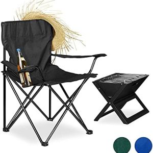 Folding Camping Chair – Outdoor Portable Garden Chair, Lightweight Design Lounger Seat with Cup Holder – Ideal for Summer to go Beach, Sun Bathing, Fishing, Parties, Trips and BBQs (Black)