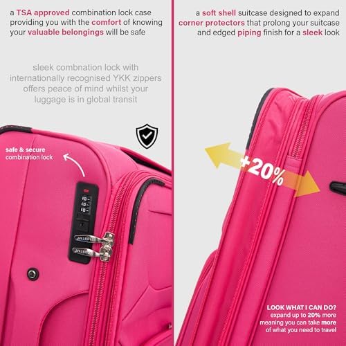 Aerostar Carry-on 20" Lightweight Soft Expandable Suitcase, Hand Luggage 4 Wheels & Combination Lock, 55x35x20cm | Accepted All Airlines easyjet, RyanAir, British Airways (Cerise Pink, 36 litres) - Image 3