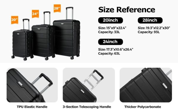 Panana Lightweight Hard Shell Suitcases Cabin Hold Luggage ABS Expandable Durable Trolley Travel Luggage with 4 Spinner Wheels TSA Lock, 3 Size for Choose (Black, 24 Inch) - Image 7