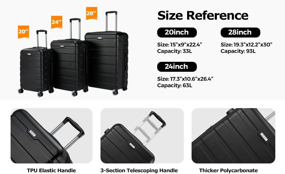 Panana Lightweight Hard Shell Suitcases Cabin Hold Luggage ABS Expandable Durable Trolley Travel Luggage with 4 Spinner Wheels TSA Lock, 3 Size for Choose (Black, 24 Inch) - Image 7