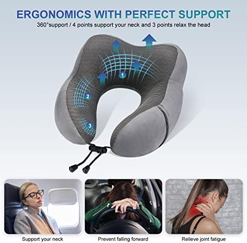 Eono Neck Pillow Memory Foam, Travel Pillow for Neck, Comfortable Neck and Head Support Pillow for Plane Cars Trains Office, Soft Flight Travel Cushion for Sleeping - Image 2