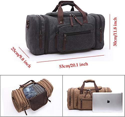 Duffle Bag, Unisex Canvas Holdall, Large Travel Duffles Travel Carry On Duffle Bags Overnight Weekend Weekender Bag Travel Tote for Men and Women Coffee - Image 3