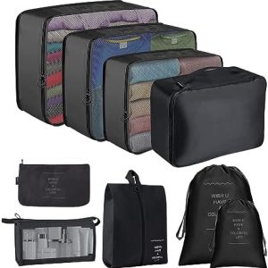 Packing Cubes for Suitcase,Lychico 9pcs Travel Luggage Packing Organizers Waterproof Travel Essentials Bag Clothes Shoes Storage Bags, Black