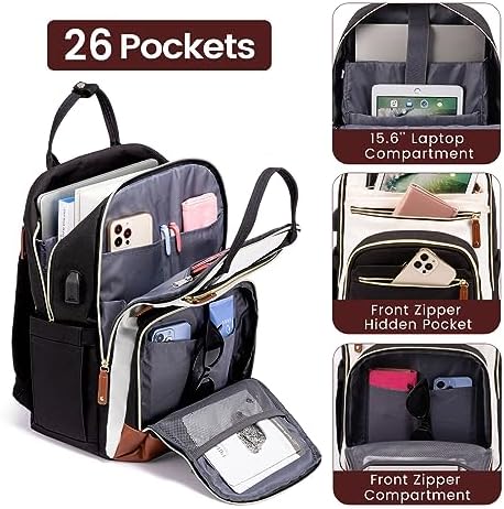 LOVEVOOK Laptop Backpack Women 15,6 inch, Waterproof Rucksack Bag with USB Port & Anti-theft Zipper, Large Womens Laptop Bags Back Pack for Work College Teacher Uni School Travel, Black - Image 2