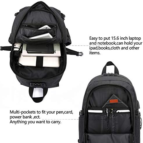 Anti-Theft Laptop Backpack,Business Travel Backpack Bag with USB Charging Port Lock,Water Resistant College School Computer Rucksack Work Backpack for Mens Womens Fits 15.6 Inch Laptop-Black - Image 4
