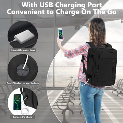 Cabin Bags 40×20×25 for Ryanair Underseat Carry-ons Travel Backpack Hand Luggage Bag Flight Rucksack Casual Daypack School Office Backpack Fit 14 Inch Laptop with USB Charging Port-Black - Image 6