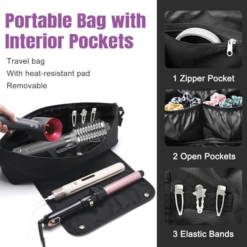 FOVERN1 Hair Tools Travel Bag with Heat Resistant Mat,Large Capacity Curling Iron Storage Bag,Hairdrying Tool Storage Bag,Hair Dryer Storage Bag,Straighteners Haircare Accessories,Gifts for Women - Image 3