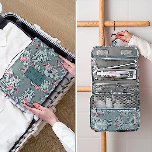 Hanging Toiletry Bag, Travel Wash Bag Womens Cosmetic Bag Waterproof Shaving Bag Toiletries, Shower Bathroom with Handle (Flamingo) - Image 7