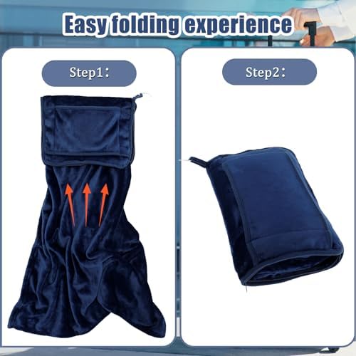 JETHMA 2 In 1 Soft Travel Blanket - Flannel Airplane Blanket Pillow with Luggage Strap and Buckle - Portable Compact Flight Blanket for Cars, Camping - 63x39 (Navy) - Image 3