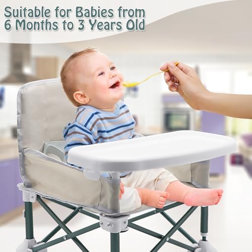 Baby Camping Chair with Tray, Folding Toddler Booster Seat, Portable High Chair Seat Baby Chair with Travel Bag, Travel Highchair, Baby Feeding Chair for Picnic Camping Beach Travel - Image 6