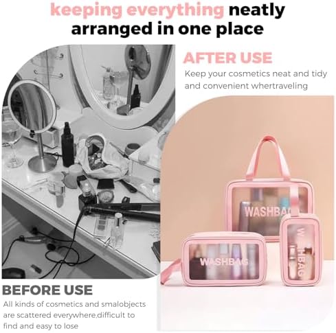 Clear Travel Toiletries Bag for Women, 3 Pack Toiletry Bags with Zippers Travel Essentials PVC Waterproof Cosmetic Clear Wash Bag for Girls - Image 6