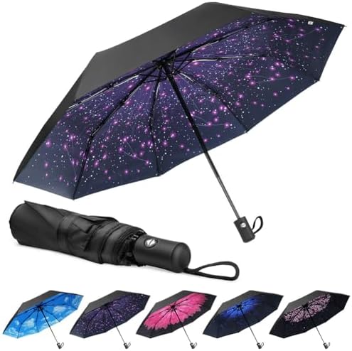 Travel Umbrella, Windproof Automatic Umbrella, 8 Ribs Compact Travel Folding Umbrella, Auto Open/Close, Portable Umbrella for Men&Women