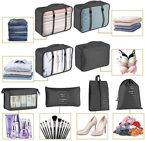Packing Cubes for Suitcase - GEEDIAR 11 PCS Packing Cubes Travel Luggage Organizers Bag Waterproof Travel Essentials Bag Clothes Shoes Storage Bags(Black) - Image 4