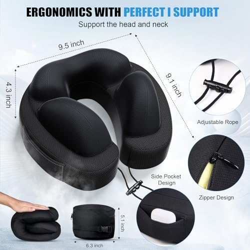 JINXIA Travel Pillow for Neck,Portable Neck Pillow Memory Foam for Plane Cars Trains Office,Breathable Fabric&Lightweight for Neck Perfect Support Pillow with Carry Bag,Earplugs-Black(Softer version) - Image 5