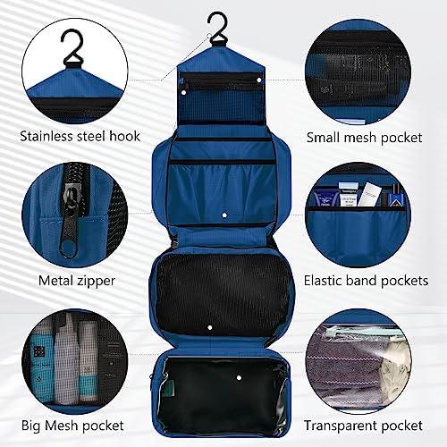 Hanging Travel Toiletry Bag, Waterproof Folding Portable Cosmetic Bag, Wash Bag for Men and Women (M, Blue) - Image 5