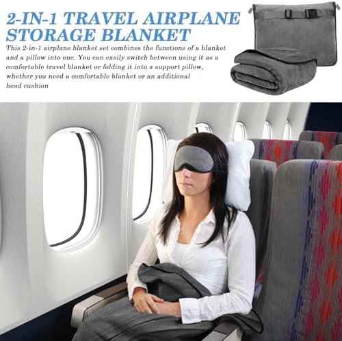 2 in 1 Airplane Blanket Set: Packable Soft Travel Blanket Pillow, Flannel Travel Blanket Pillow, Portable Travel Blanket and Pillow with Luggage Sleeve and Backpack Clip (Grey) - Image 3