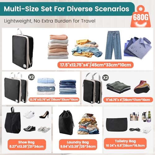 Compression Packing Cubes for Backpack, Travel Packing Cubes for Suitcases Waterproof Suitcase Organiser Bags for Travel Suitcase Luggage Packing Organizer Bags - Image 7