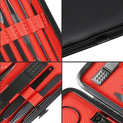 Manicure Set Nail Set Nail Clipper Kit Professional - Stainless Steel Pedicure Set Nail Grooming Kit of 15pcs with Case for Travel (Black/Red) - Image 4