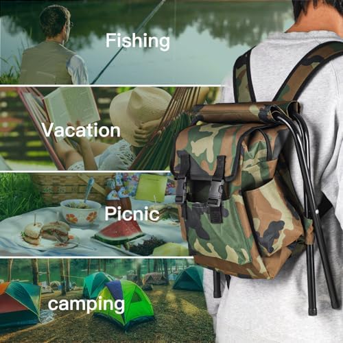 Backpack Chair, 2 in 1 Folding Camping Chair with Backpack Waterproof, Foldable Fishing Tackle Bag with Stool Seat 100kg Max, 10L Backpacking Fishing Stool for Hiking Picnic Travel - Image 7