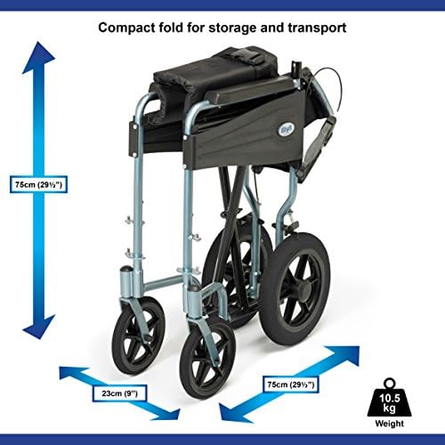 Days Escape Wheelchair, Lite Aluminium, Lightweight with Folding Frame, Mobility Aids, Comfortable Travel Chair with Removable Footrests, Standard, Blue - Image 3