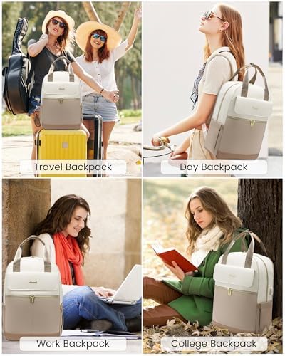 LOVEVOOK Backpack Womens, 15.6 Inch Fashion Laptop Rucksack Bag for Ladies, Lightweight Computer Backpack Work Bag with USB Port, Casual Daypacks Back Pack for School Uni Travel, Beige Khaki - Image 8