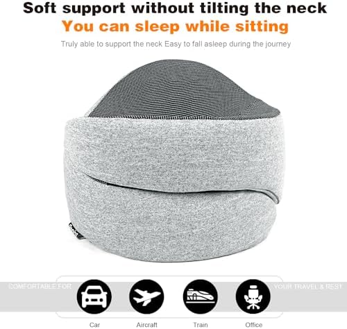 Travel Pillow, Neck Pillow, 100% Pure Memory Foam Sleeping Pillow for Car, Train and Airplane, Travel Kit with 3D Contoured Eye Masks and Earplugs, Grey - Image 3