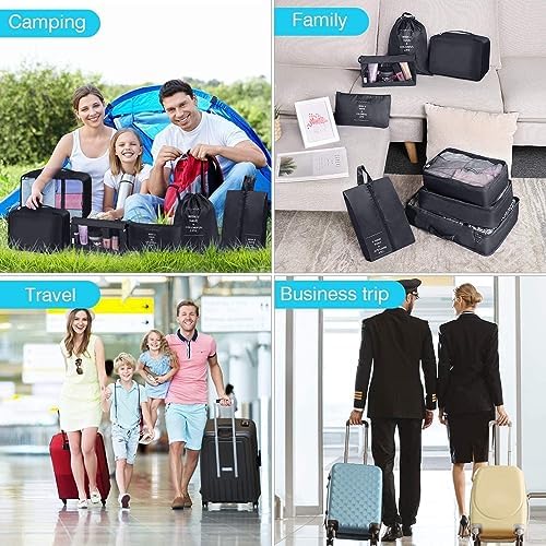 Packing Cubes for Suitcase, 8 PCS Travel Luggage Packing Organizers Waterproof Travel Essentials (Dark Black) - Image 2