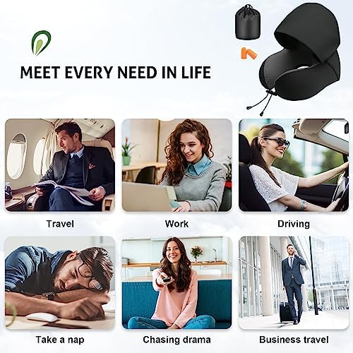Travel Pillow for Neck Memory Foam, Hooded Travel Neck Pillow for Adults, Comfortable Neck Pillow for Travel with Hoodie, Flight Pillow, Airplane Pillow, Travel Cushion for Plane Car Train - Image 9