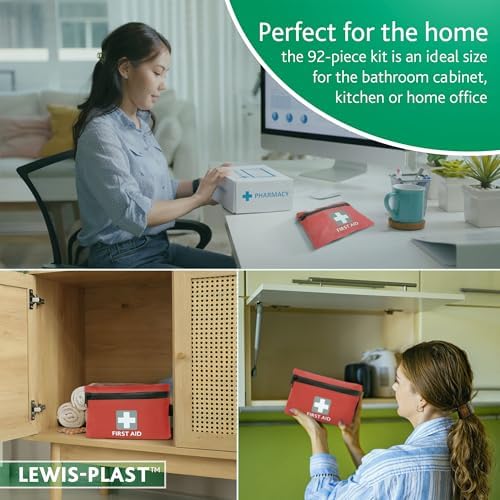 Lewis-Plast Premium 92 Piece First Aid Kit - Safety Essentials for Travel, Car, Home, Camping, Work, Hiking & Holiday Red , Small - Image 5
