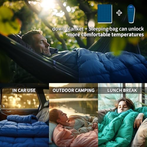 Down Camping Blanket,Ultralight and Warmer Blanket for Camping, Hiking, Hammocks,Travel, Indoors,Outdoor,Cars,Camper Van with 2 kinds of style for storage,can be used as square pillow or quilt - Image 3
