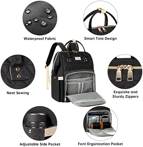 Laptop Backpack for Women,15.6 Inch Stylish Laptop Rucksack Wide Open, Travel Backpack with USB Charging Port, Water Resistant Work Bag Computer Backpack for Women, Black - Image 7