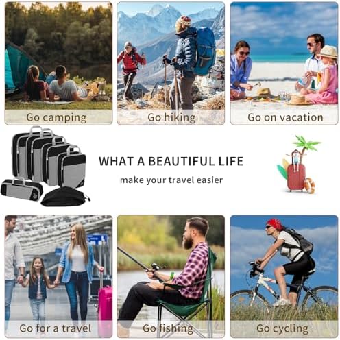 6 PCS Compression Packing Cubes, Black Extensible Ultralight Packing Cubes for Suitcases, Suitcase Organiser Bags Set, Travel Cubes Organiser Bags Packing Cubes for Suitcases Backpack Luggage - Image 8