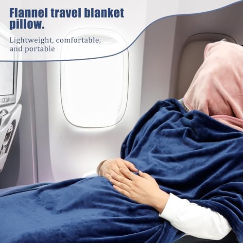 JETHMA 2 In 1 Soft Travel Blanket - Flannel Airplane Blanket Pillow with Luggage Strap and Buckle - Portable Compact Flight Blanket for Cars, Camping - 63x39 (Navy) - Image 4