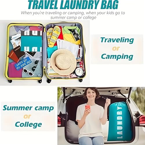 2 Pack Large Laundry Bags, 24" x 36" Portable Laundry Bags with Drawstring Cord, Ideal for Travel, Home, Dormitory, and Camping Use (Cyan + Pink) - Image 7