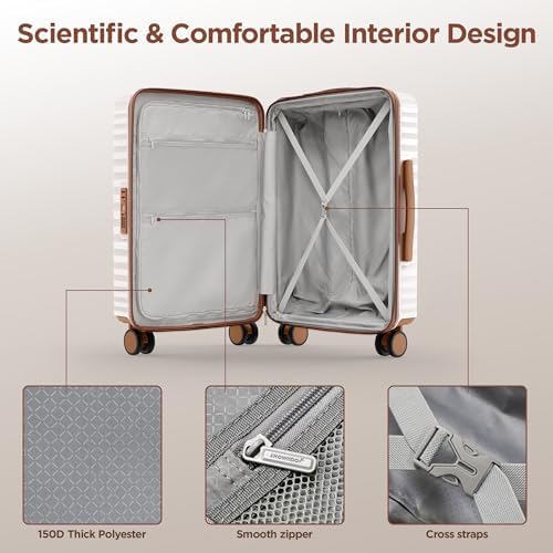 SHOWKOO Suitcase Sets 3 Piece Expandable Hardshell 100% PC Lightweight Carry on Travel Hand Luggage with Double Spinner Wheels & TSA Lock, Beige White - Image 9