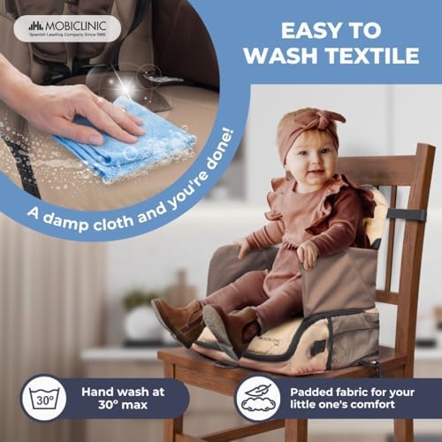 Mobiclinic® Kids, Travel Booster Seat, Monkey, Portable High Chair, Travel High Chair, 6 to 36 Months, Up to 15 kg(33 lb), Foldable, with Storage, Baby High Chair, Baby Seat, Colour Beige - Image 8