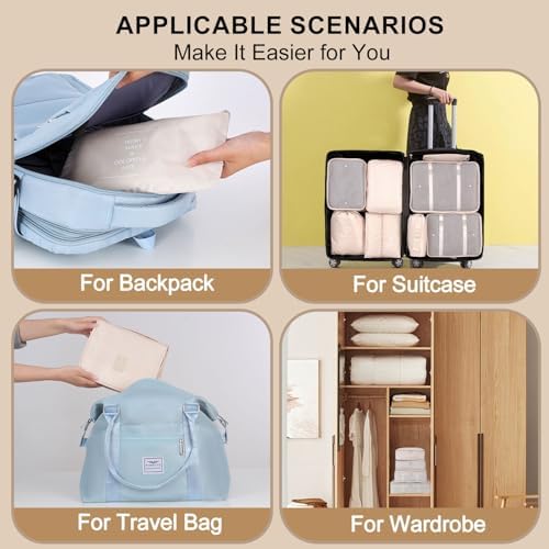BESBESME 12PCS Packing Cubes for Suitcase Luggage Travel Packing Organizers Set with Cosmetics Bag Travel Essentials Bag Storage Bags Beige - Image 8