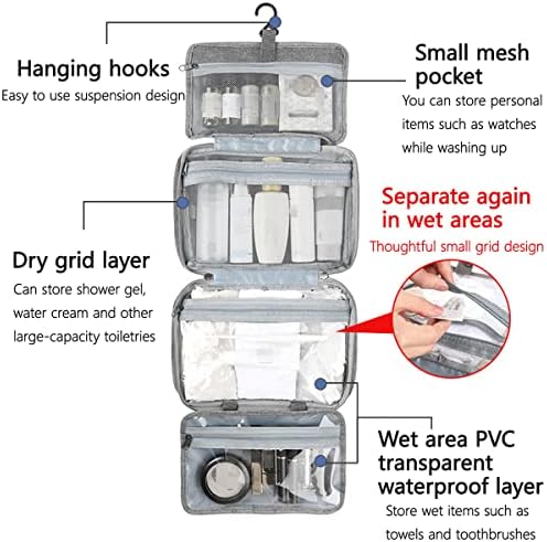 Hanging Travel Toiletry Bag for Women Men Large Wash Bag Waterproof Travel Make up Bag Organiser Foldable Compact Toiletries Bag Portable Cosmetic Bag Travelling Essentials for Business Trip Vacation - Image 3