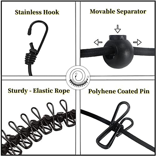 Portable Clothesline,Retractable Clothesline for Travel,Clothing line with 12 Clothes Clips,for Indoor Laundry Drying line,Outdoor Camping Accessories (black) - Image 6