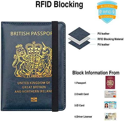 Passport Holder Cover Travel Wallet Organiser, Passport Case with RFID Blocking, PU Leather Travel Document Holder for Passport, Business Cards, Credit Cards, Boarding Passes (Blue) - Image 2