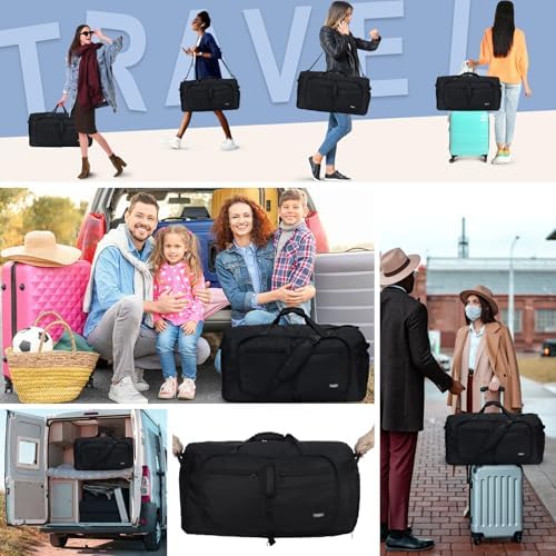 Fmeida 65L Foldable Travel Duffle Bag, Lightweight Waterproof Weekend Luggage with Shoes Compartment, Large Overnight Holdall Tote, Black - Image 7