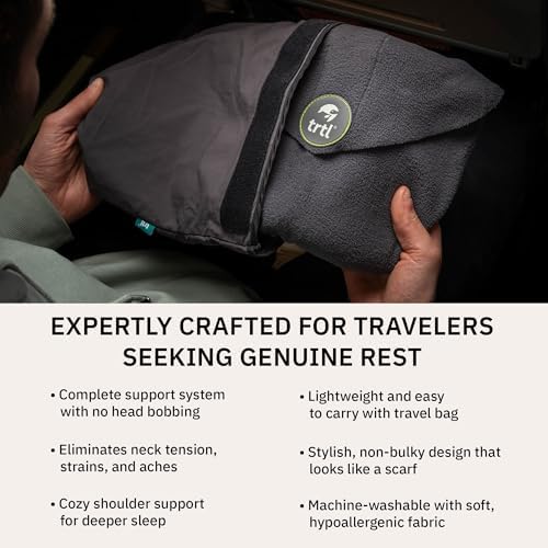 trtl Travel Pillow - Airplane Pillow for Neck and Shoulder Support - Soft, Lightweight, Machine-Washable Travel Pillows for Airplanes - Grey - Image 4