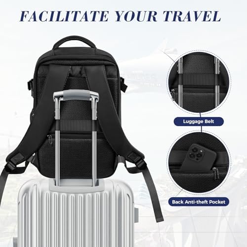 for Ryanair Cabin Bags 40x20x25 Underseat Travel Backpack Carry-Ons Hand Luggage Cabin Bag Size 20L, Daypack School Office Bag with USB Port, Trolley Sleeve, Anti Theft Pocket - Black - Image 6
