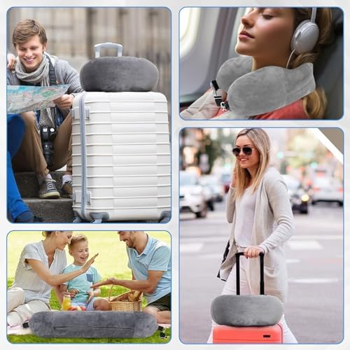 Stuffable Neck Pillow for Travel,Neck Pillow Stuffable with Clothes, Travel neck pillows With Adjustable Straps, Soft Neck Pillow Fillable Go Travel for Essentials Extra Luggage (1, Grey) - Image 7