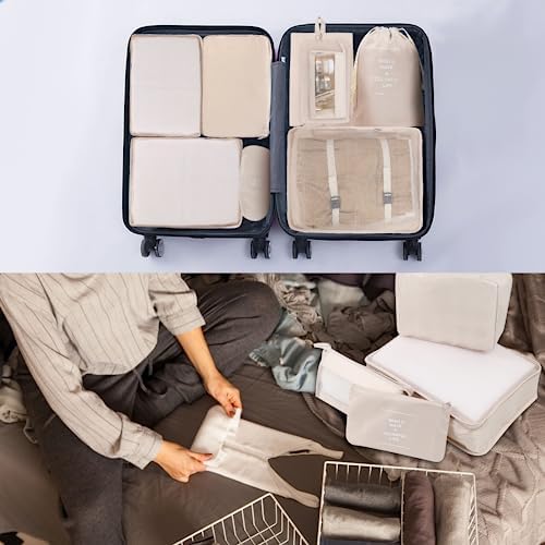 DAWNTREES Silicone Travel Bottles and 9 Pcs Packing Cubes for Suitcase,Travel Kit,Travel Essential, Beige - Image 7