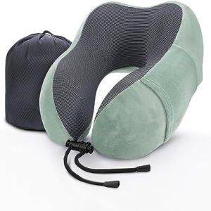 Travel Pillow Neck Pillow Memory Foam Soft Comfort and Support Travel Flight Neck Pillows,U-shaped Pillow for Sleeping with Storage Bag for Airplane Car Office Home,etc (Green)