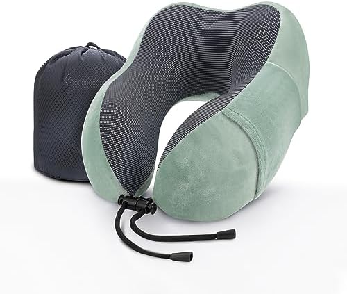 Travel Pillow Neck Pillow Memory Foam Soft Comfort and Support Travel Flight Neck Pillows,U-shaped Pillow for Sleeping with Storage Bag for Airplane Car Office Home,etc (Green)