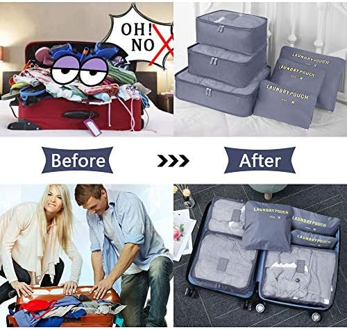 Vicloon Travel Organiser Packing Bags, 6 PCS Packing Cubes Set for Clothes Luggage Organizers Storage Bags (Gray) - Image 5