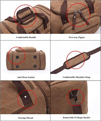 Duffle Bag, Unisex Canvas Holdall, Large Travel Duffles Travel Carry On Duffle Bags Overnight Weekend Weekender Bag Travel Tote for Men and Women Coffee - Image 6