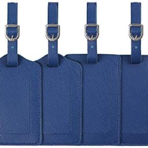 Luggage Tags, Microfiber Leather Personalized Suitcase Tag Set Luggage id Tags Labels Travel Accessories-Set of 4(Blue)